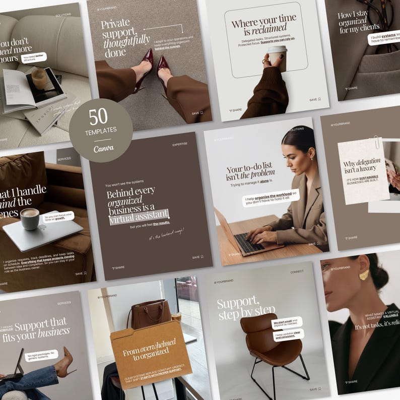 Virtual Assistant Instagram Templates, VA Content Bundle for Service Providers, Remote Work Social Media Templates image 1