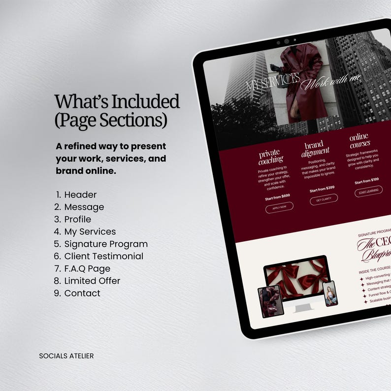Burgundy Canva Website Template | Business Coach & Girl Boss Landing Page | Link in Bio image 3