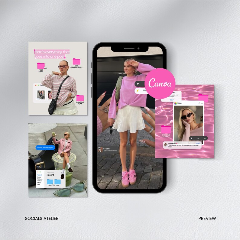 Pink Ios Core Instagram Templates | Canva Social Media Bundle for ...