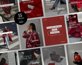 Social Media Manager Instagram Templates, Canva Posts for Personal Brands, Red Editorial Style