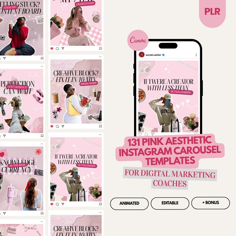 Animated Instagram Carousel Templates - Pink Social Media Design for ...