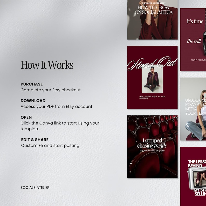Business Coach Instagram Templates, Burgundy Editorial Coaching Content Bundle, Course Creator Social Media Posts image 8