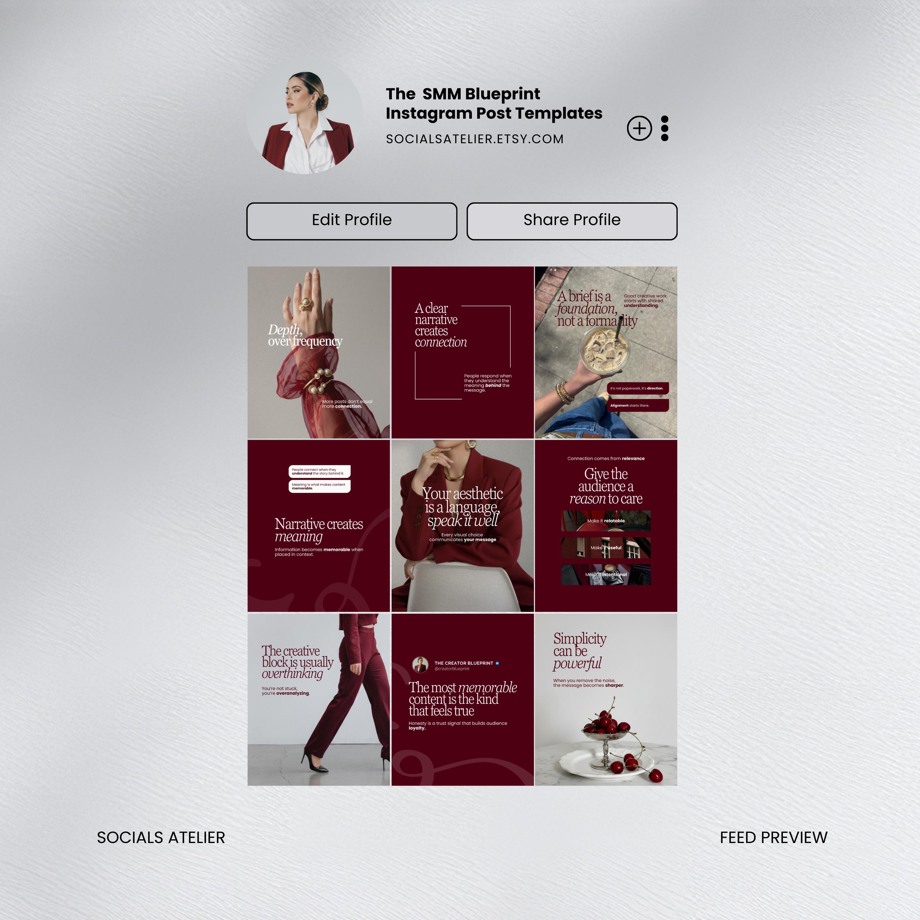 Burgundy Instagram Templates | Social Media Manager Canva Post Bundle ...