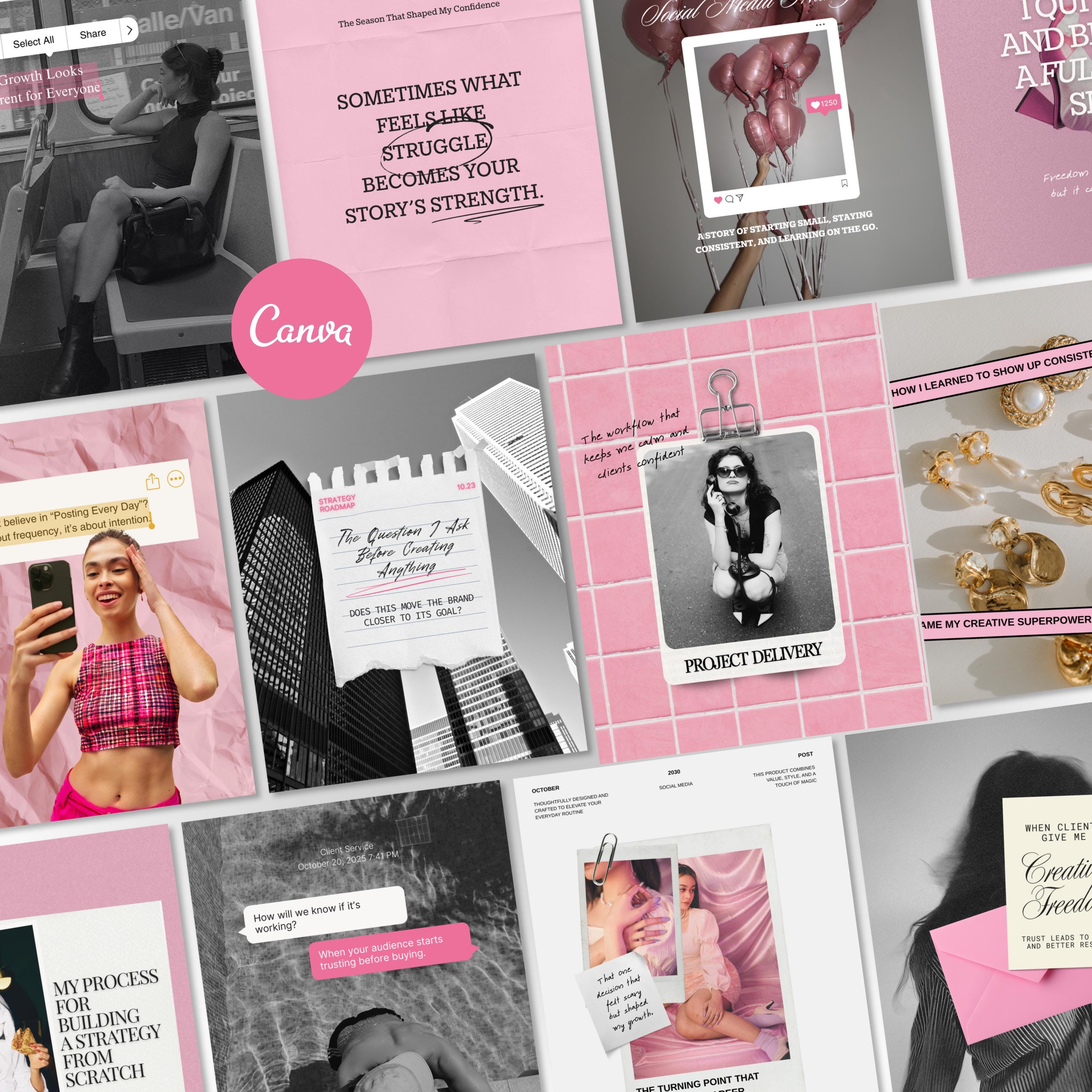 Pink Instagram Post Templates, Social Media Manager Canva Bundle ...