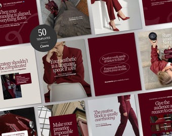 Burgundy Instagram Templates: Editable Canva Bundle for Social Media Managers & Coaches (Instant Download)