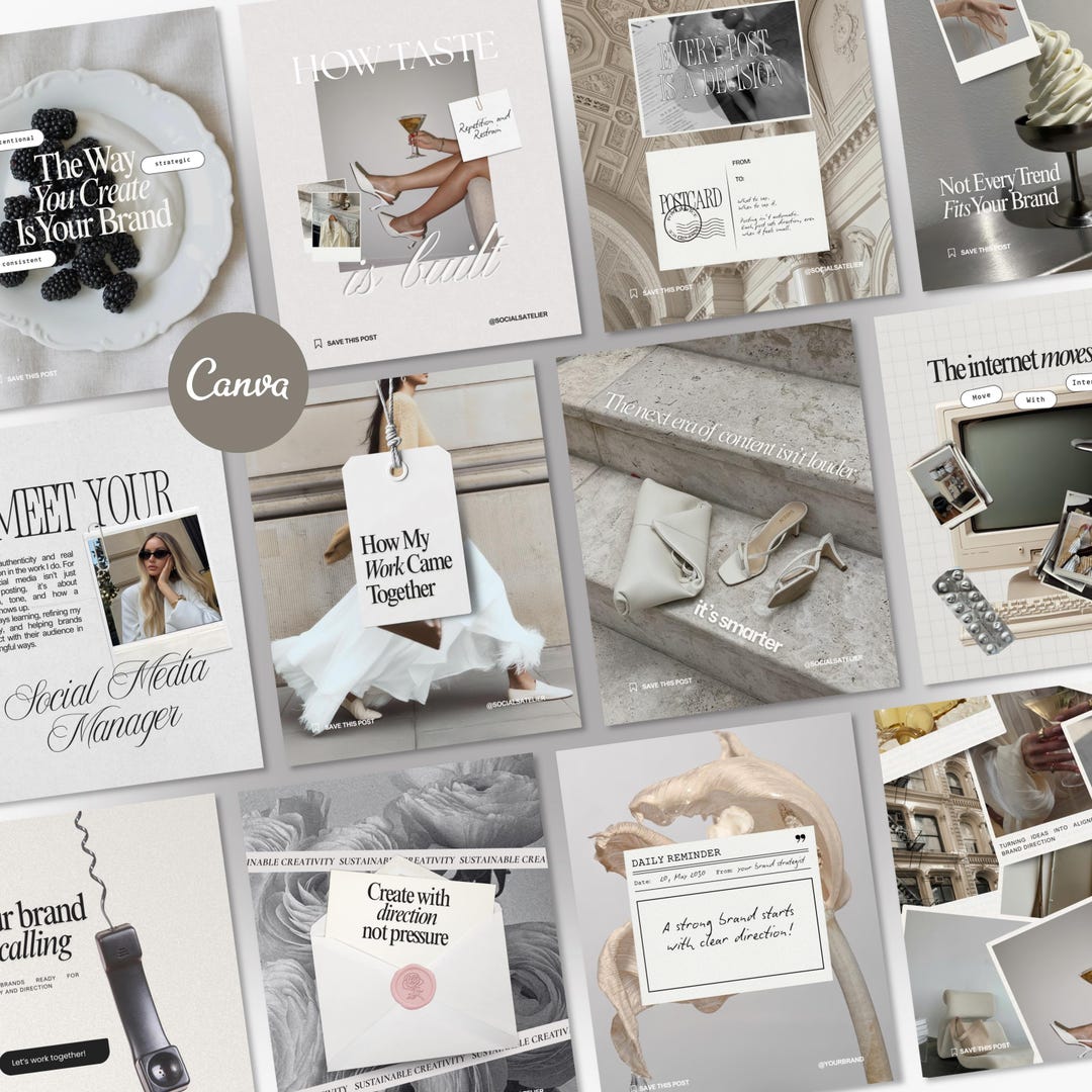 Luxury Editorial Instagram Templates, 50 Neutral Editable Canva Posts ...