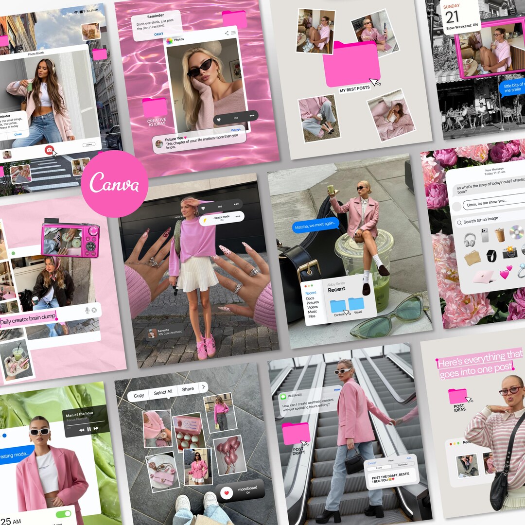 Pink Ios Core Instagram Templates | Canva Social Media Bundle for ...