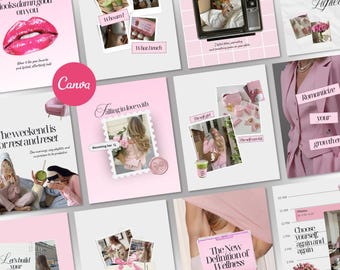 Wellness Instagram Post Templates | Pink Life Coach Social Media Bundle | Editable Digital Download