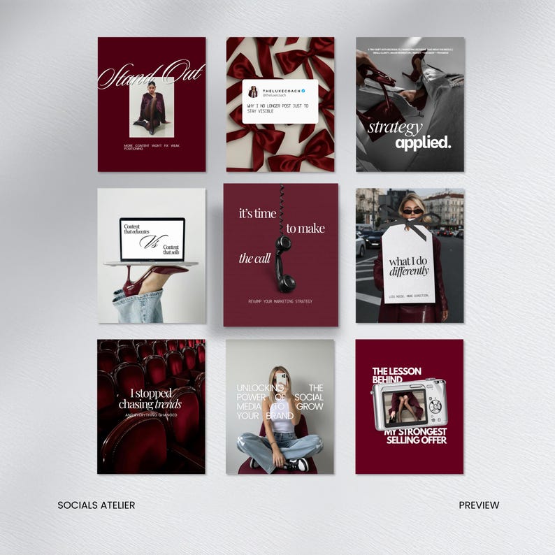 Business Coach Instagram Templates, Burgundy Editorial Coaching Content Bundle, Course Creator Social Media Posts image 12