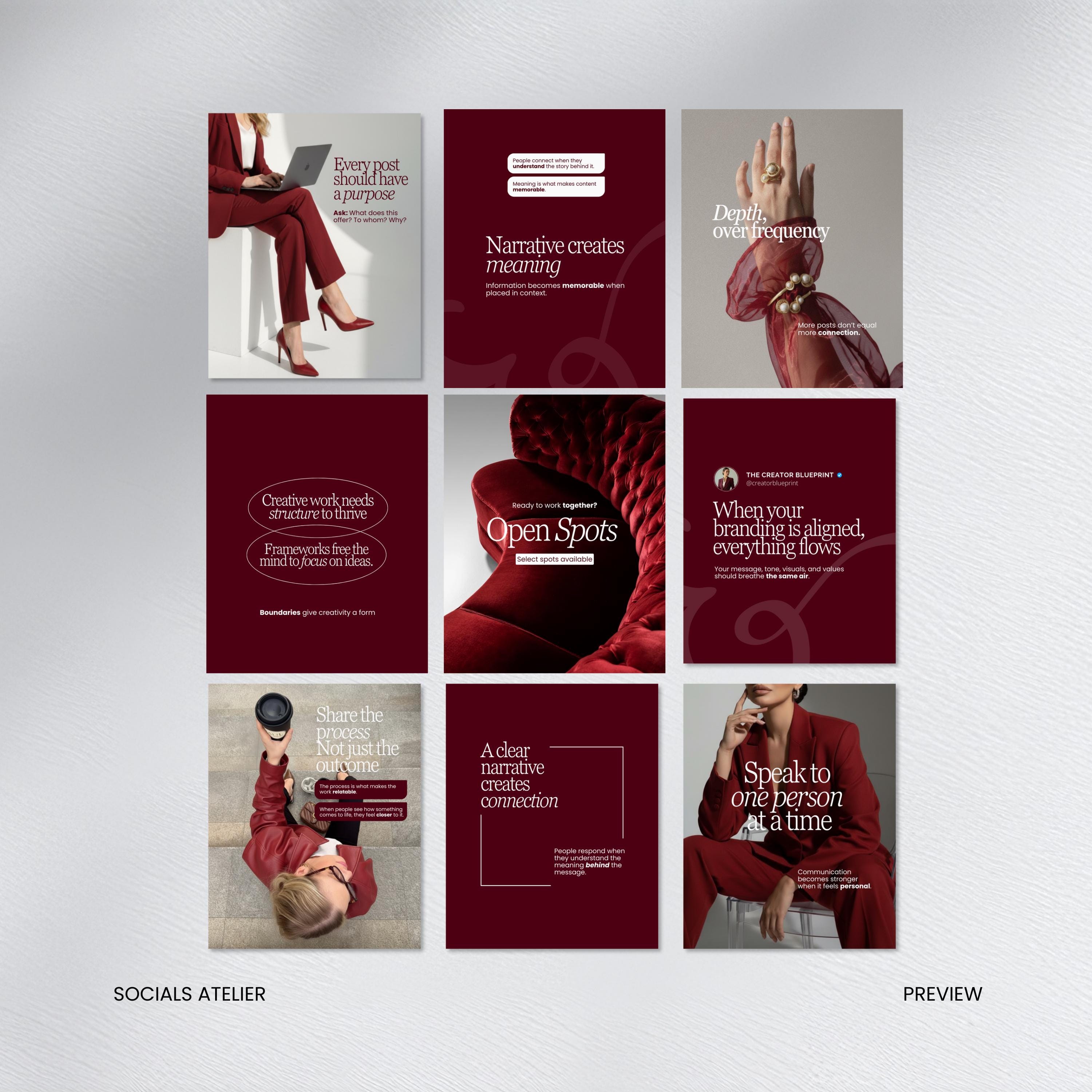 Burgundy Instagram Templates | Social Media Manager Canva Post Bundle ...