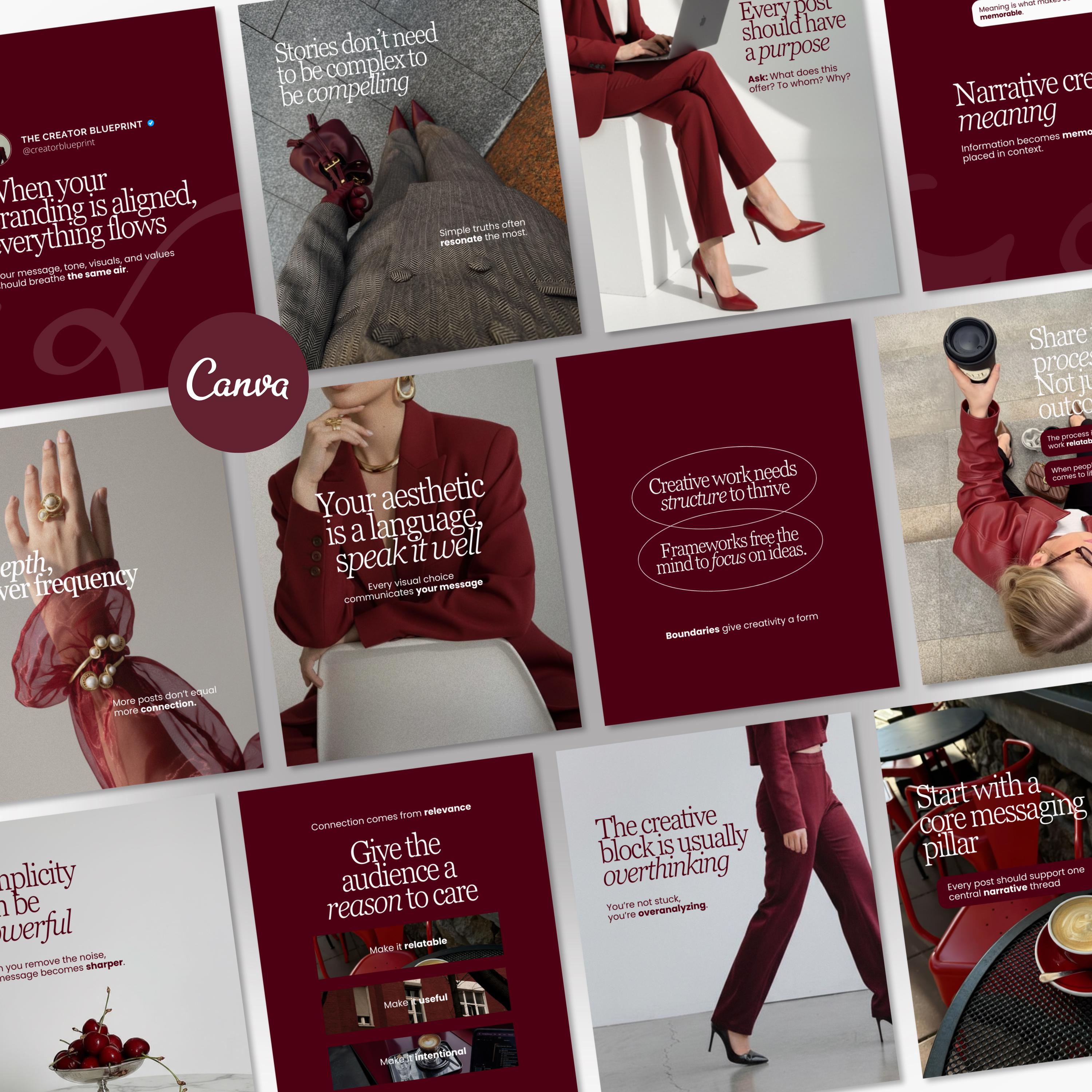 Burgundy Instagram Templates | Social Media Manager Canva Post Bundle ...