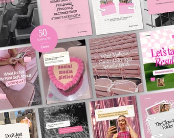 Social Media Manager Canva Templates, Pink Instagram Post Templates, Editorial Content Bundle