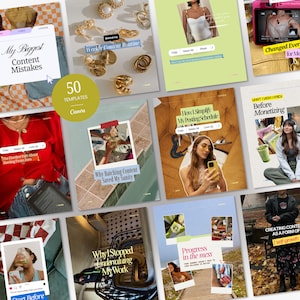 Instagram-sjablonen voor contentmakers | Kleurrijk scrapbook-achtig, bewerkbaar Canva-berichtenpakket (digitale download)