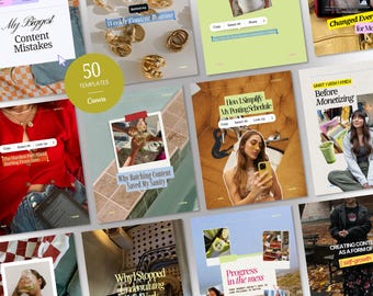 Instagram-sjablonen voor contentmakers | Kleurrijk scrapbook-achtig, bewerkbaar Canva-berichtenpakket (digitale download)