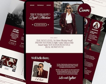 Burgundy Canva Website Template | Business Coach & Girl Boss Landing Page | Link in Bio