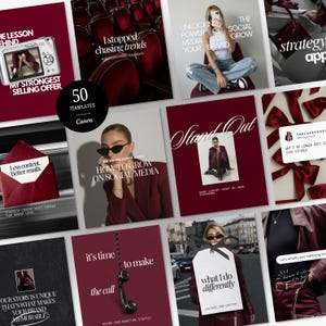Instagram-Vorlagen für Business-Coaches, Redaktionelles Coaching-Content-Paket in Burgunderrot, Social-Media-Beiträge für Kursanbieter