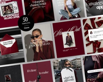 Business Coach Instagram Templates, Burgundy Editorial Coaching Content Bundle, Course Creator Social Media Posts
