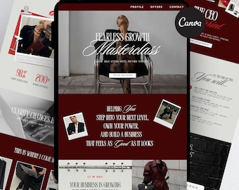 Business Coach Canva Website Template, Burgundy Coaching Landing Page, Sales Page Funnel