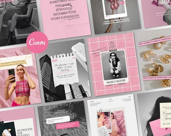 Pink Instagram Templates | Social Media Manager Canva Posts Bundle (Digital Download)