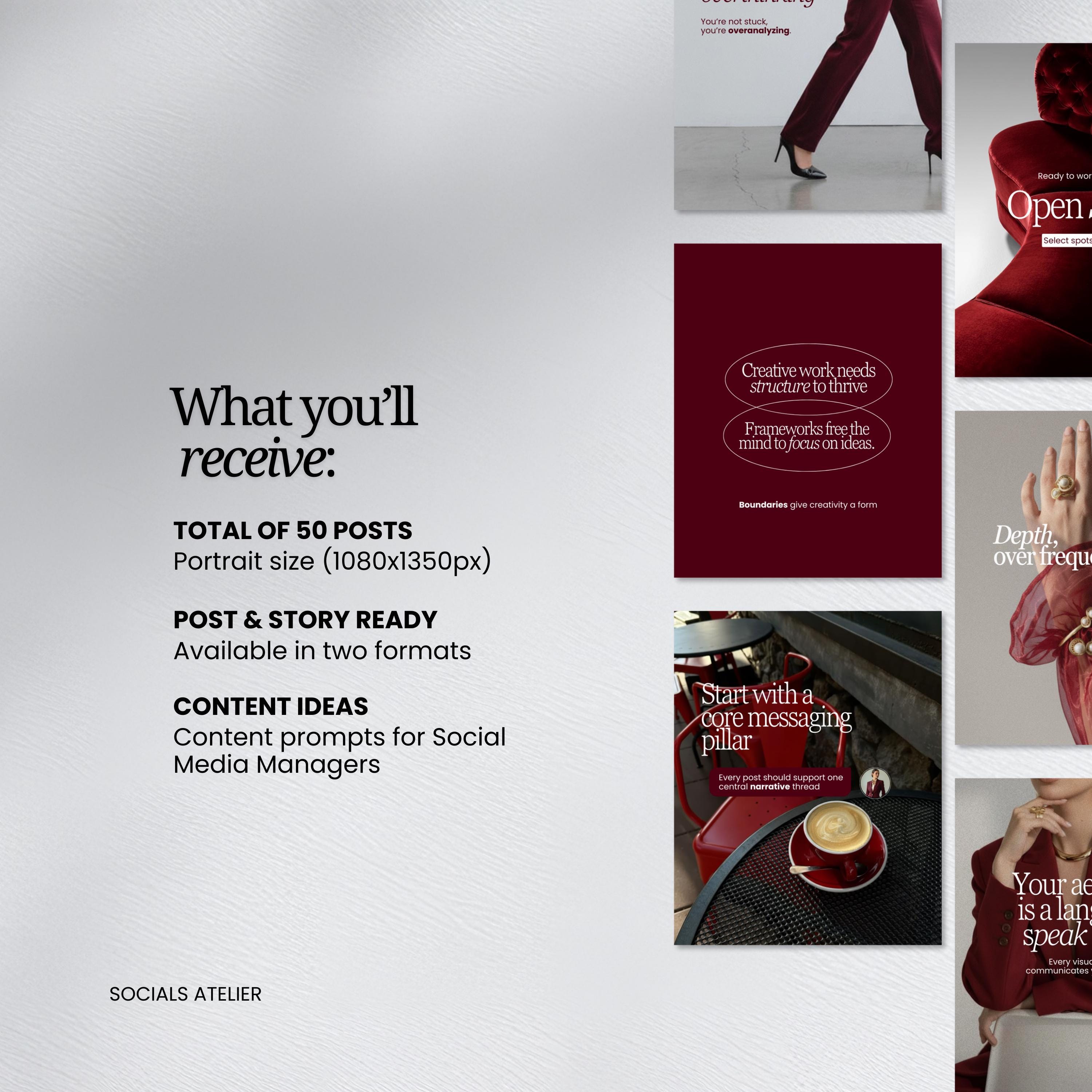 Burgundy Instagram Templates | Social Media Manager Canva Post Bundle ...