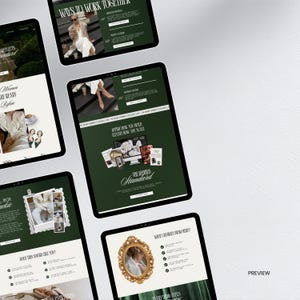 May include: A collection of digital tablets displaying website layouts with a dark green and white color scheme. The text includes phrases like "Ways to Work Together" and "The Refined Standard." The image also features a gold-framed mirror.