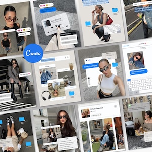 May include: A collage of digital graphics featuring various lifestyle photographs, social media interface elements like message bubbles, AirDrop notifications, and file folders, all centered around the Canva logo in a blue circular icon.