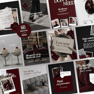 Modèles Instagram pour coachs d'affaires, pack Canva pour les réseaux sociaux des créateurs de cours, esthétique bordeaux luxueuse
