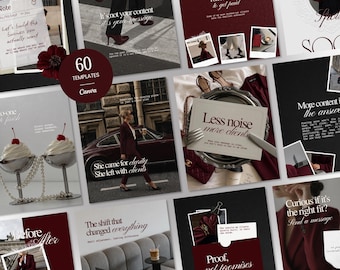Business Coach Instagram Templates, Canva Social Media Bundle for Course Creators, Luxury Burgundy Aesthetic