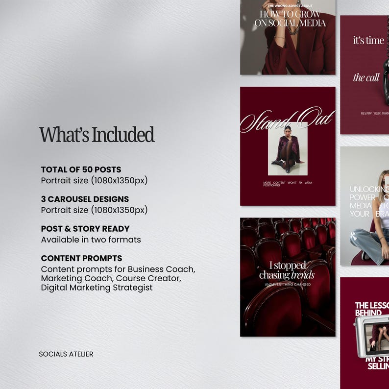 Business Coach Instagram Templates, Burgundy Editorial Coaching Content Bundle, Course Creator Social Media Posts image 6