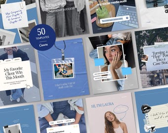 Mallar för Instagram för sociala medier, personligt varumärkesinnehåll, modern blå redaktionell design