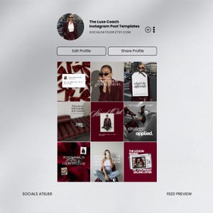 Business Coach Instagram Templates, Burgundy Editorial Coaching Content Bundle, Course Creator Social Media Posts image 2