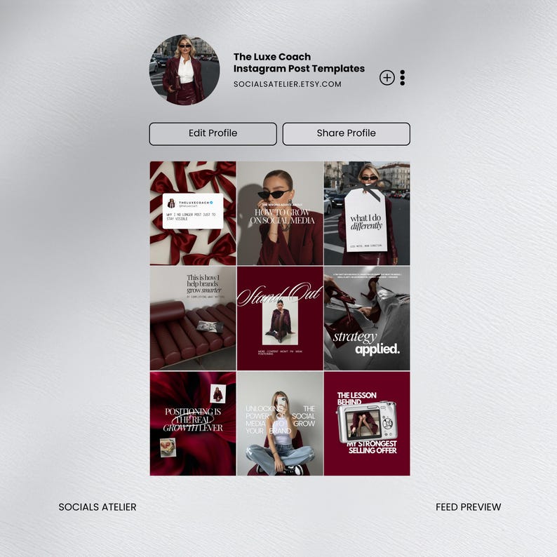 Business Coach Instagram Templates, Burgundy Editorial Coaching Content Bundle, Course Creator Social Media Posts image 2