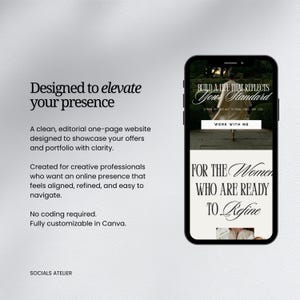 May include: A smartphone displays a website design with the text "Build a Life That Reflects Your Standard" and "For the Women Who Are Ready to Refine." The design is for creative professionals. The text "Designed to elevate your presence" is also visible.