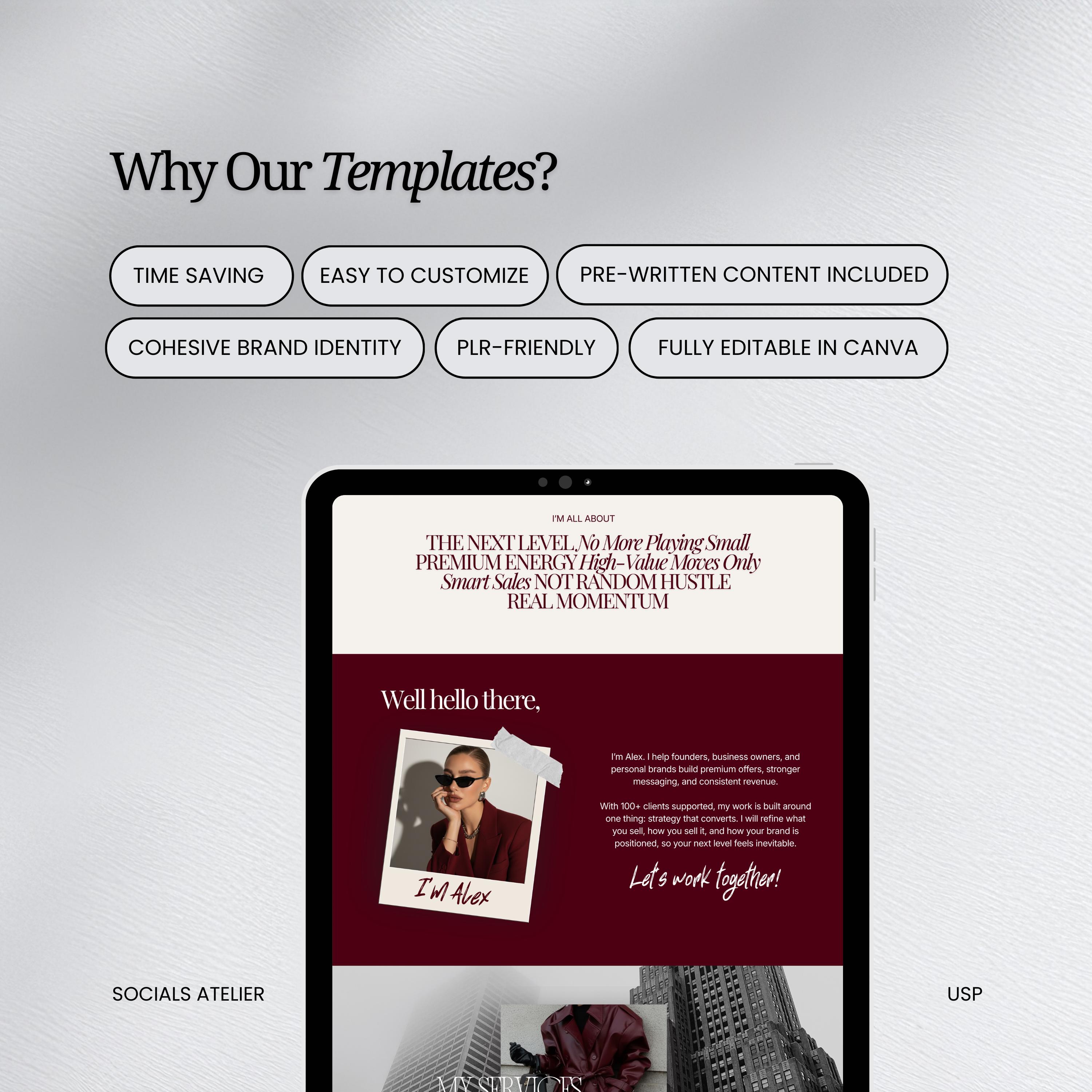 Burgundy Canva Website Template | Business Coach & Girl Boss Landing ...