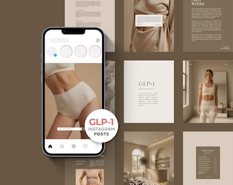 Mallar för Instagram-inlägg om GLP-1 Tirzepatide | Innehåll för semaglutidkliniker för medicinsk viktminskning | Redigerbart Canva-kit