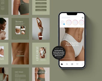 GLP1-marknadsföringsmallar för viktminskningskliniker | Medicinskt Instagram-inlägg Canva-paket | Peptid-diabetespaket för sociala medier