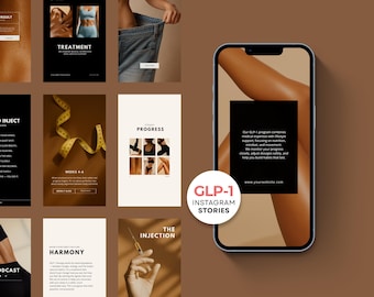 Mallar för Instagram-berättelser från GLP 1 i Canva | Viktminskningsberättelser från Med Spa | Kit för sociala medier från Semaglutid och Tirzepatidkliniken
