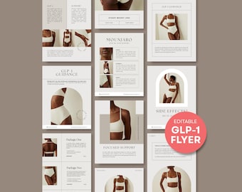 Mall för flygblad om Tirzepatide GLP-1 | Mallar för marknadsföring på Canva för viktminskning av skönhetskliniker | Klientutbildning för inlägg i sociala medier