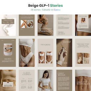 Modello per social media glp1, kit Instagram modificabile Canva Tirzepatide Semaglutide perdita di peso per cliniche medspas download, beige Estetico