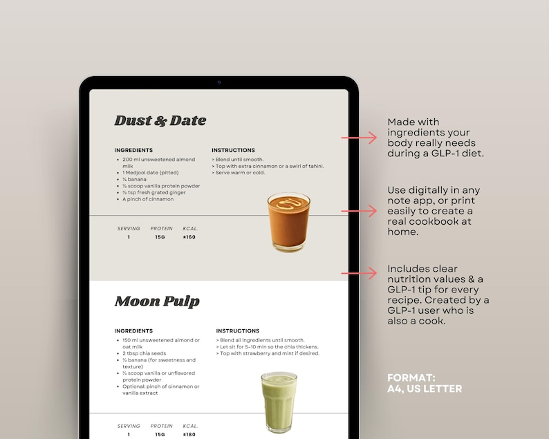 GLP-1 smoothie recipes index showing high protein blends for weight loss