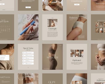 Instagram-inlägg GLP-1 | 50 beige estetiska mallar | Redigerbara Canva-designer från Medspa