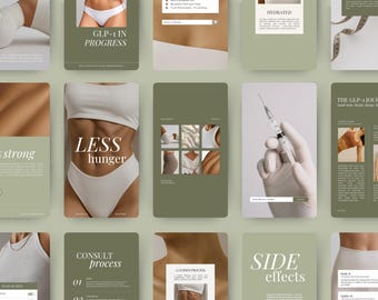 GLP-1 Canva-mallar för sociala medier, marknadsföringskit för viktminskning