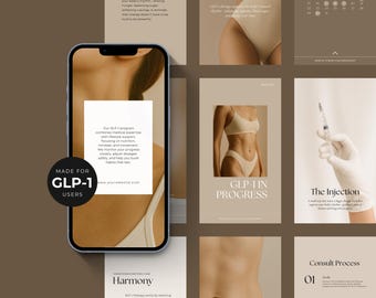 GLP1-marknadsföringsmallar för viktminskningskliniker | Peptid Instagram Stories för Medspa | Canva-paket för sociala medier för kliniker