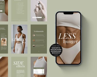 GLP-1-mallar för sociala medier | Tirzepatide Instagram Stories | Canva-design för Medspa-kliniker | Marknadsföringspaket för viktminskning