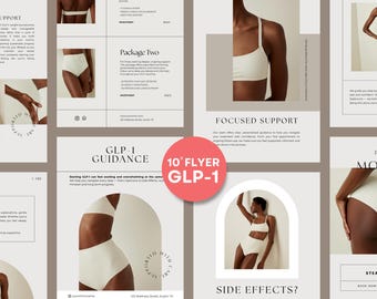 GLP-1 viktminskningsflyer Canva-mall | Flyer för patientutbildning inom medicinsk klinik | Broschyr för information om GLP1-behandling | Inlägg i sociala medier