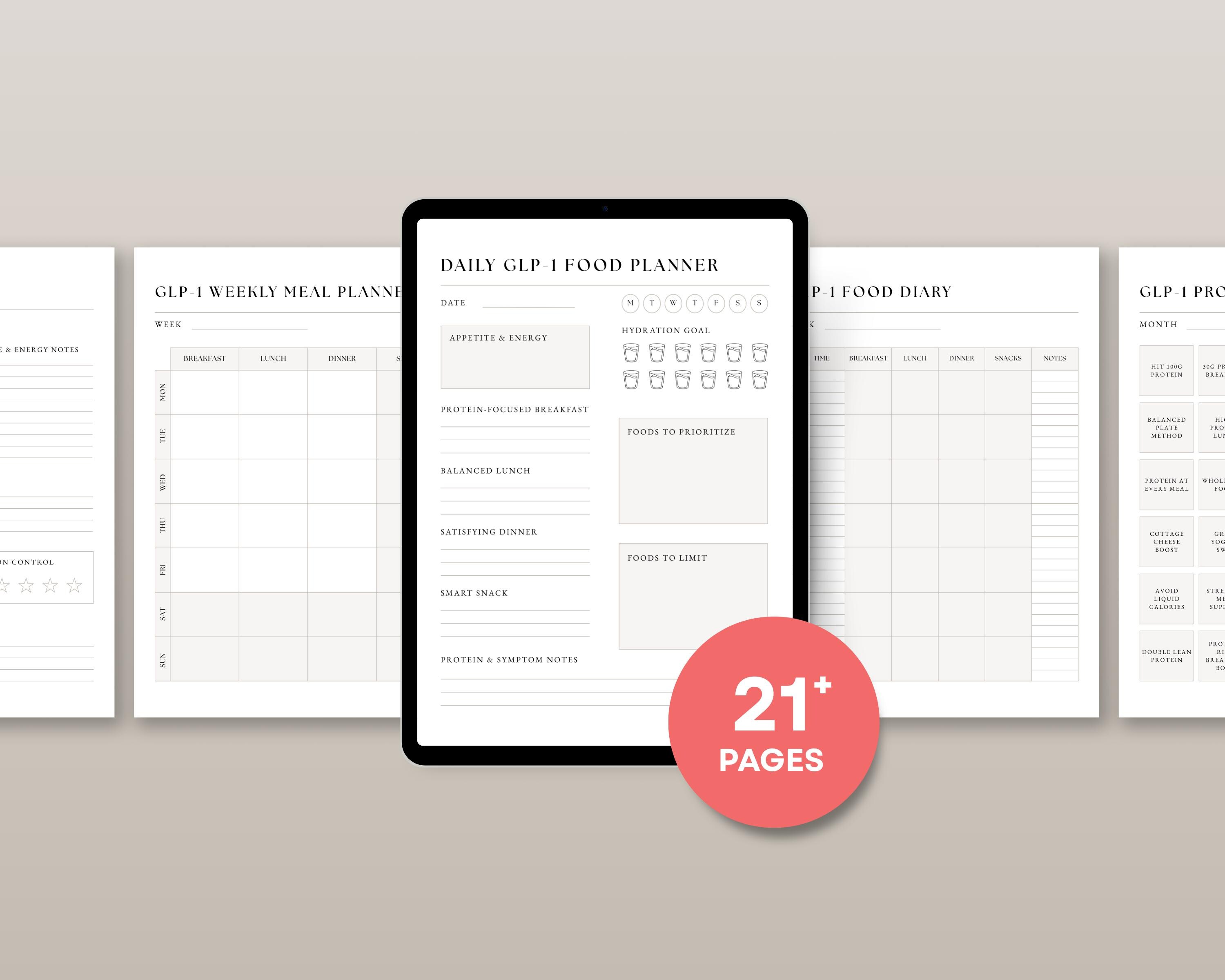 GLP-1 Tracker Tirzepatide Meal Planner Kit | GLP1 Meal Plan & Food ...