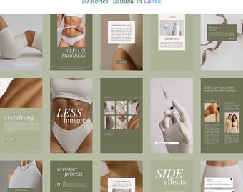 GLP-1 Social Media Canva Templates, Weight Loss Marketing Kit