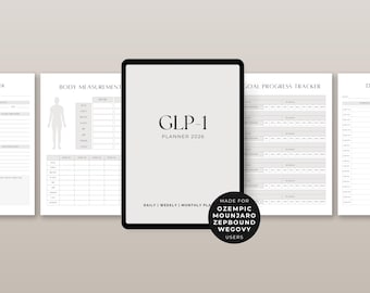 GLP1-planerare 2026 | Tirzepatide viktminskningsdagbok | Peptid- och medicineringsspårare | | Tarmhälsoplanerare för iPad | Digital GLP1-vanelogg