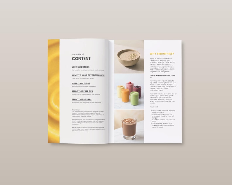 GLP-1 smoothie recipes PDF shown on a phone in the kitchen