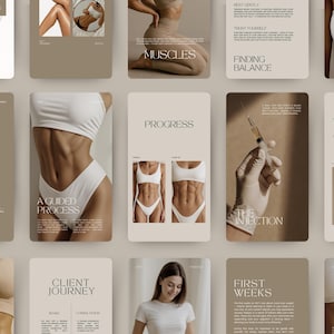 Plantilla para redes sociales glp1, kit editable de Instagram para Canva, descarga de Tirzepatide Semaglutide para pérdida de peso en clínicas de medicina estética, beige Aesthetic